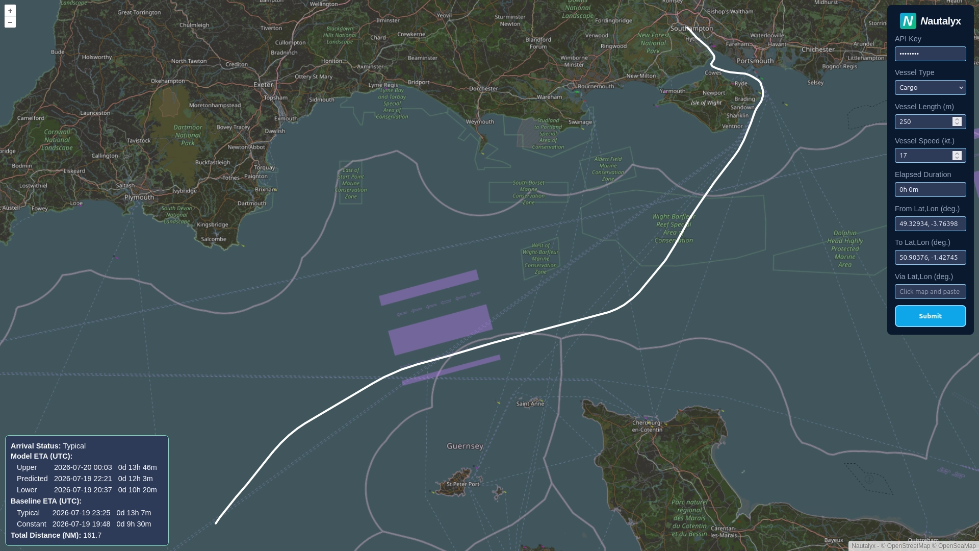 Screenshot of a transit prediction generated in the viewer
